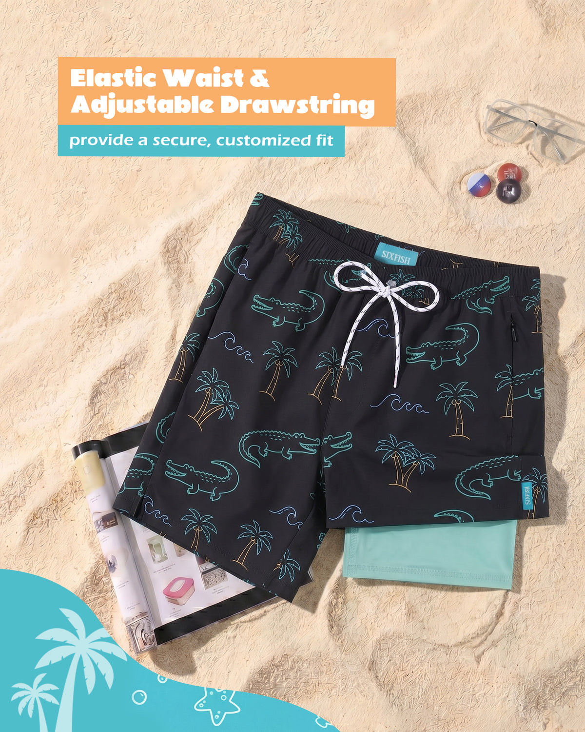 Sixfish 7 Inch 2 in 1 Swim Trunks