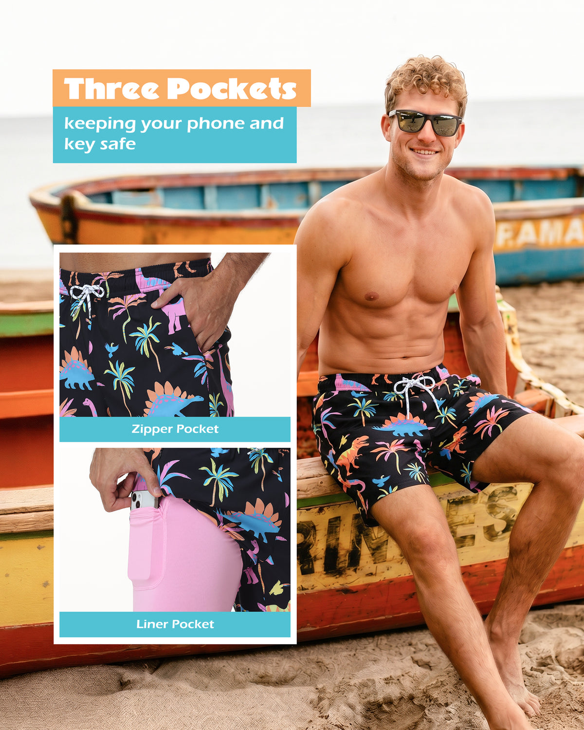 Sixfish Mens Swim Trunks With Compression Liner 5 Inch,2-in-1 Bathing Suit