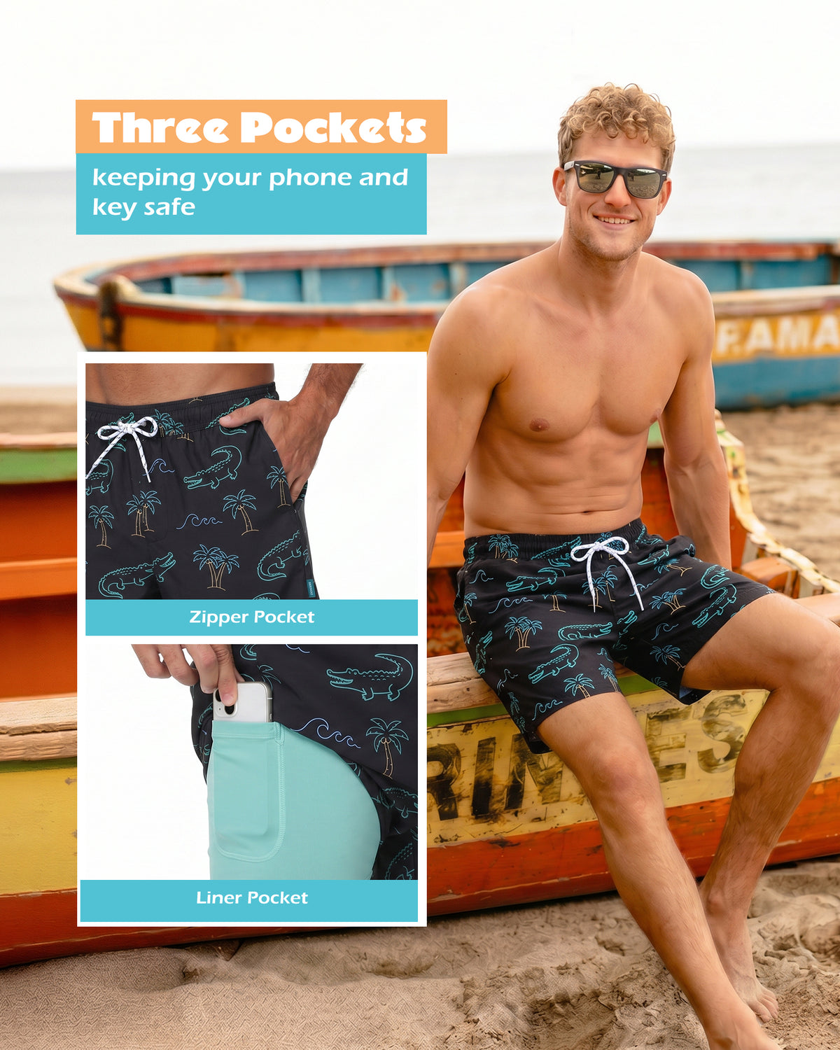 Sixfish Mens Swim Trunks With Compression Liner 5 Inch,2-in-1 Bathing Suit