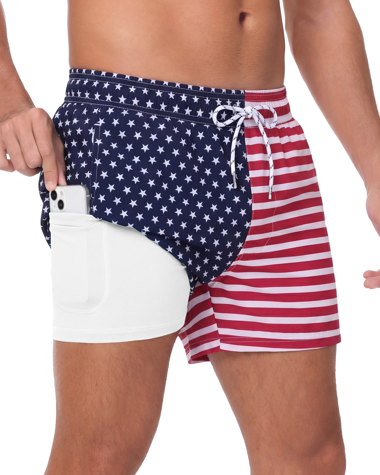 Sixfish Men's Swim Trunks Quick Dry Bored Shorts with 4" Compression Liner