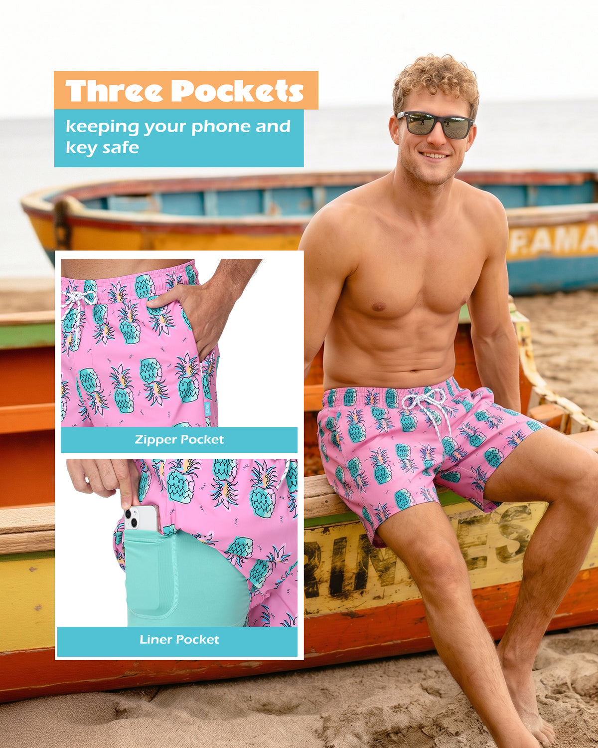 Sixfish Mens Swim Trunks With Compression Liner 5 Inch,2-in-1 Bathing Suit