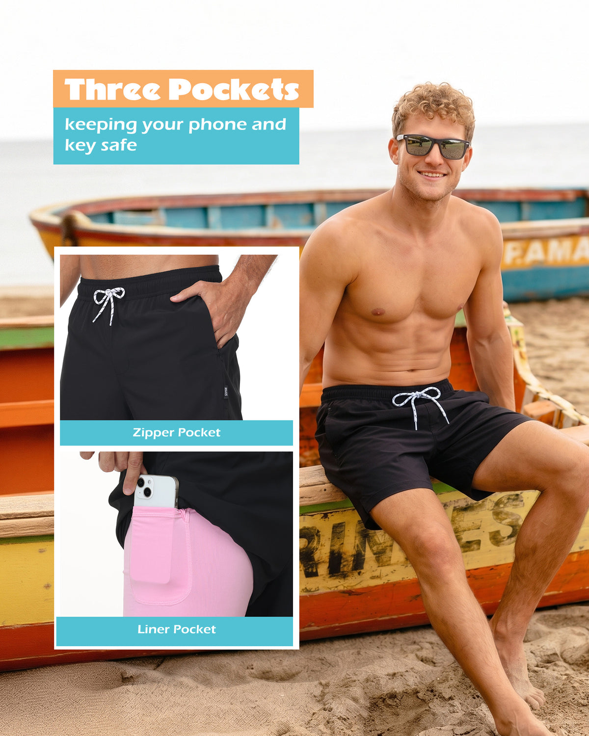 Sixfish Mens Swim Trunks With Compression Liner 5 Inch,2-in-1 Bathing Suit