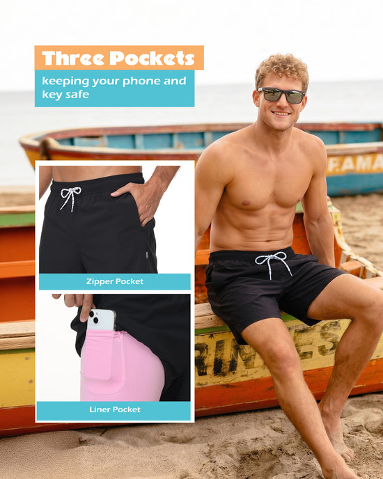 Sixfish Mens Swim Trunks With Compression Liner 5 Inch,2-in-1 Bathing Suit