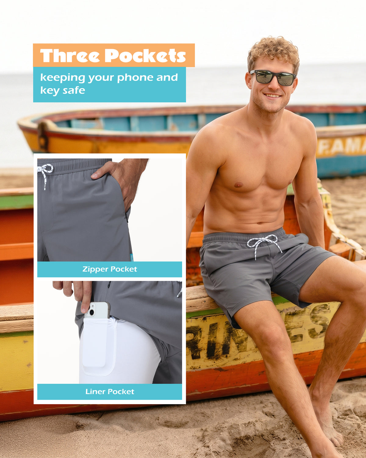 Sixfish Mens Swim Trunks With Compression Liner 5 Inch,2-in-1 Bathing Suit