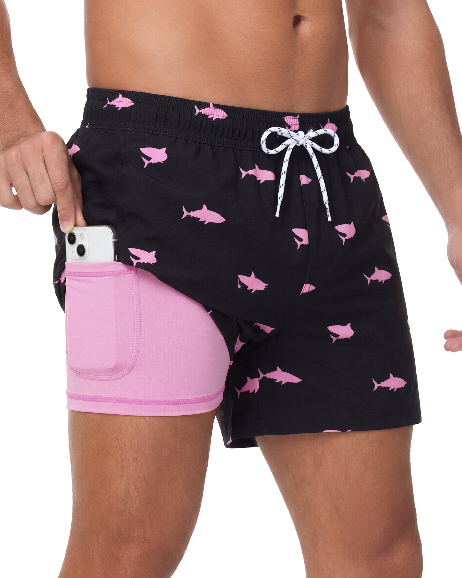 Sixfish Men's Swim Trunks Quick Dry Bored Shorts with 4" Compression Liner
