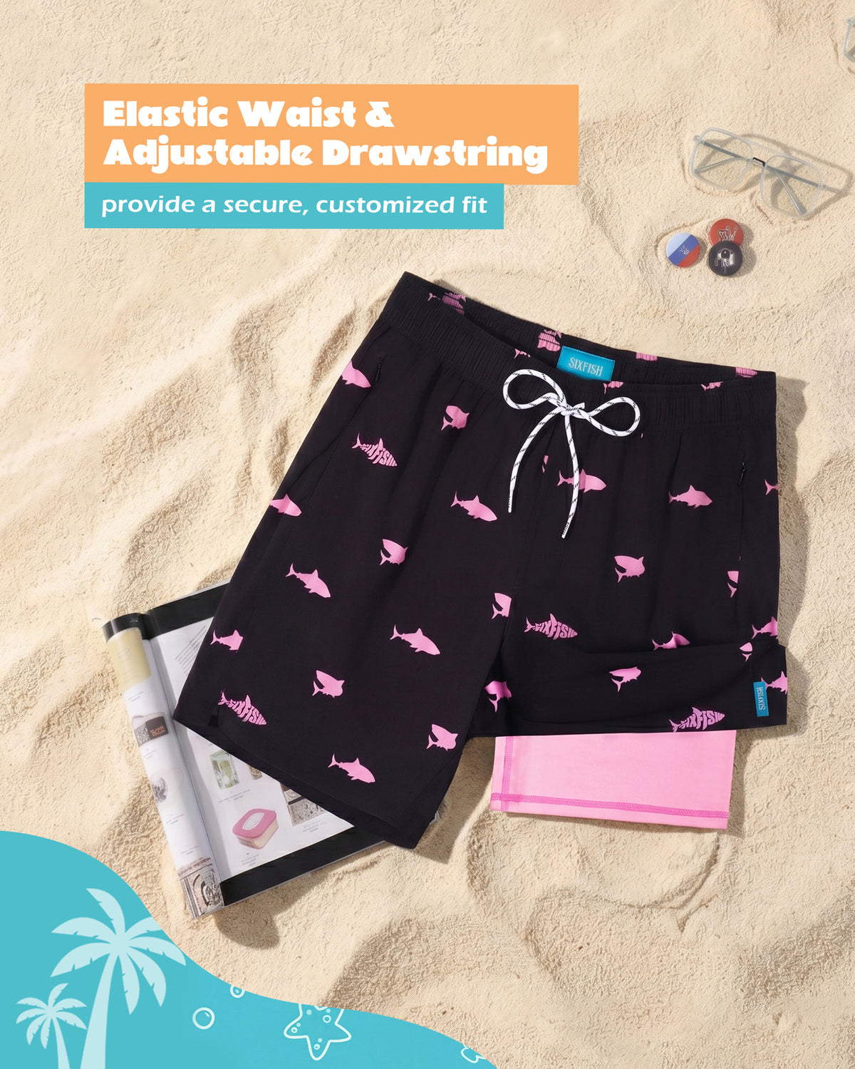 Sixfish 7 Inch 2 in 1 Swim Trunks