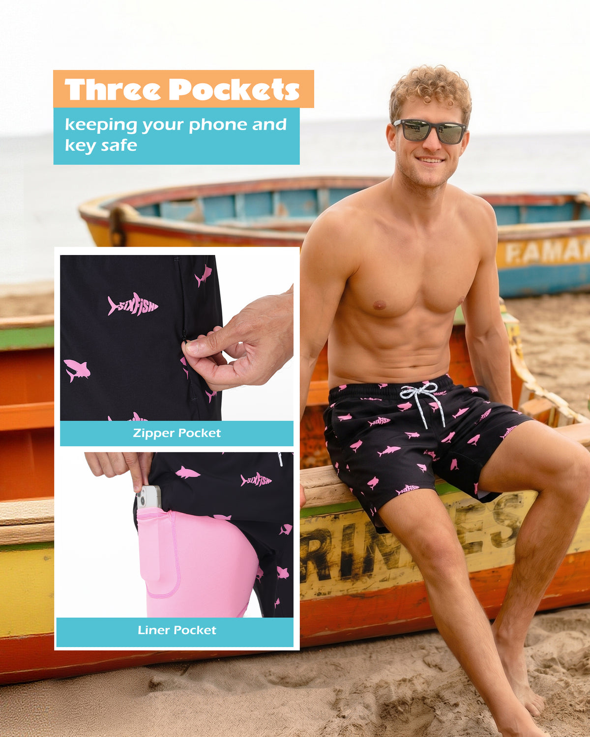 Sixfish Mens Swim Trunks With Compression Liner 5 Inch,2-in-1 Bathing Suit