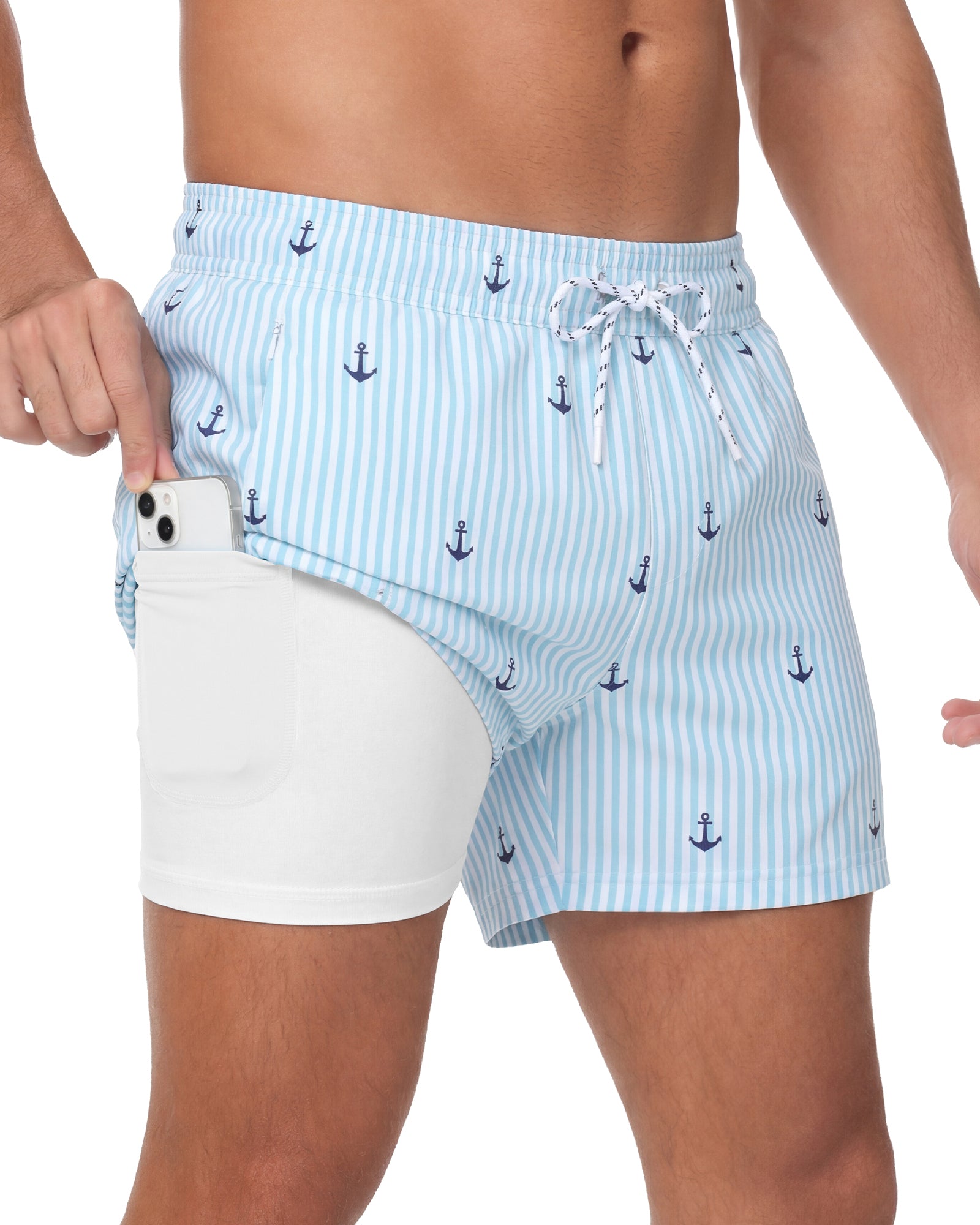 Sixfish Men's Swim Trunks Quick Dry Bored Shorts with 4" Compression Liner