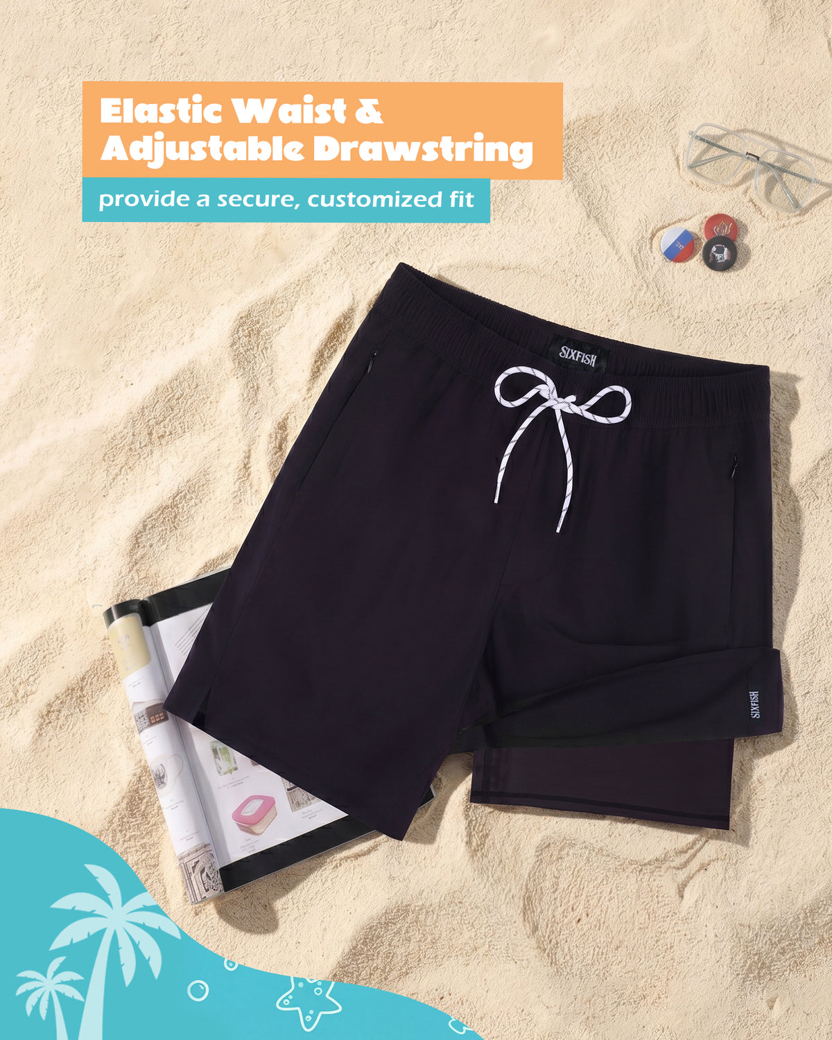 Sixfish Men's Swim Trunks Quick Dry Bored Shorts with 4" Compression Liner