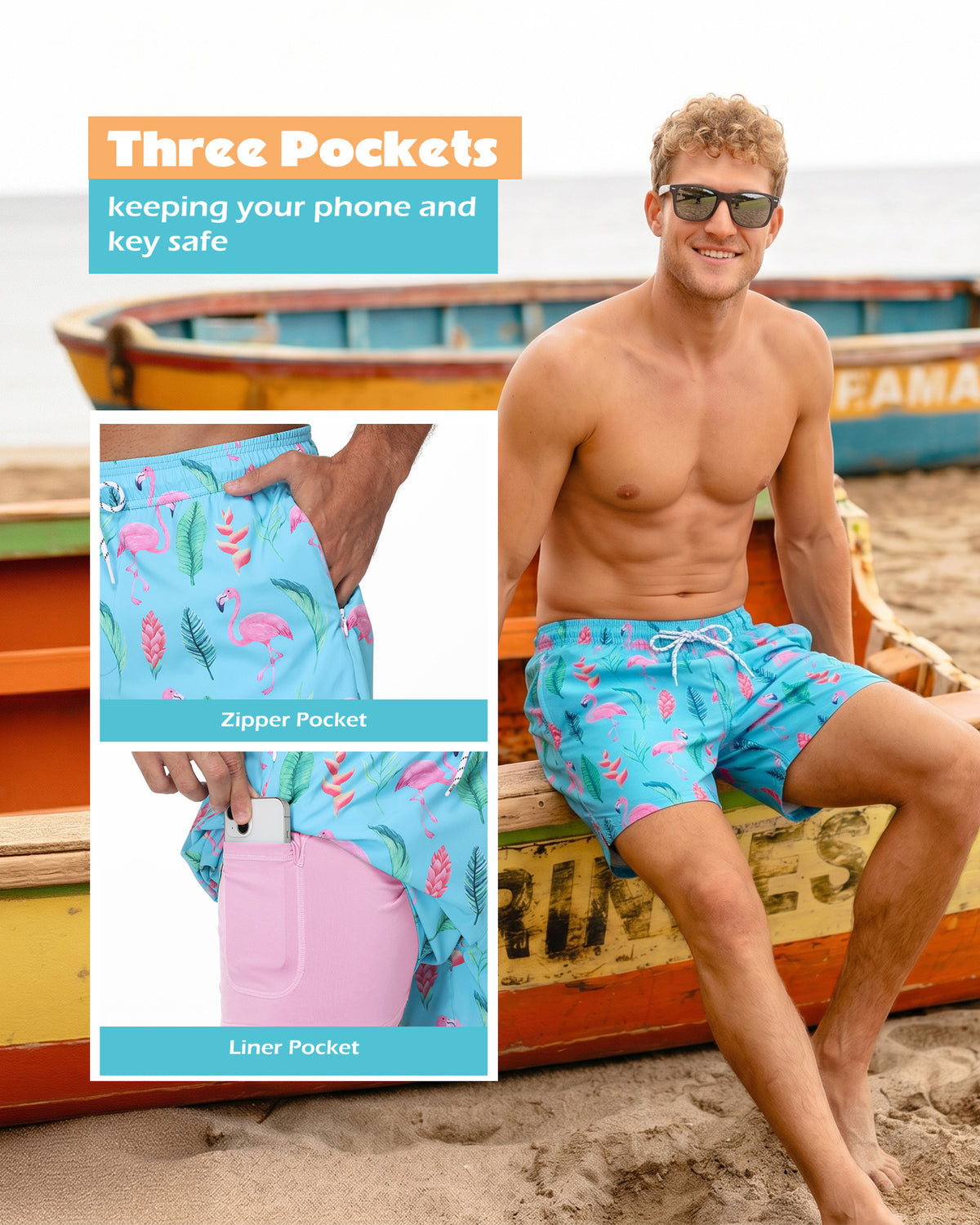 Sixfish Mens Swim Trunks With Compression Liner 5 Inch,2-in-1 Bathing Suit