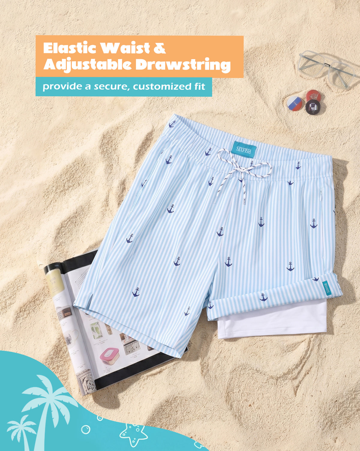 Sixfish 7 Inch 2 in 1 Swim Trunks