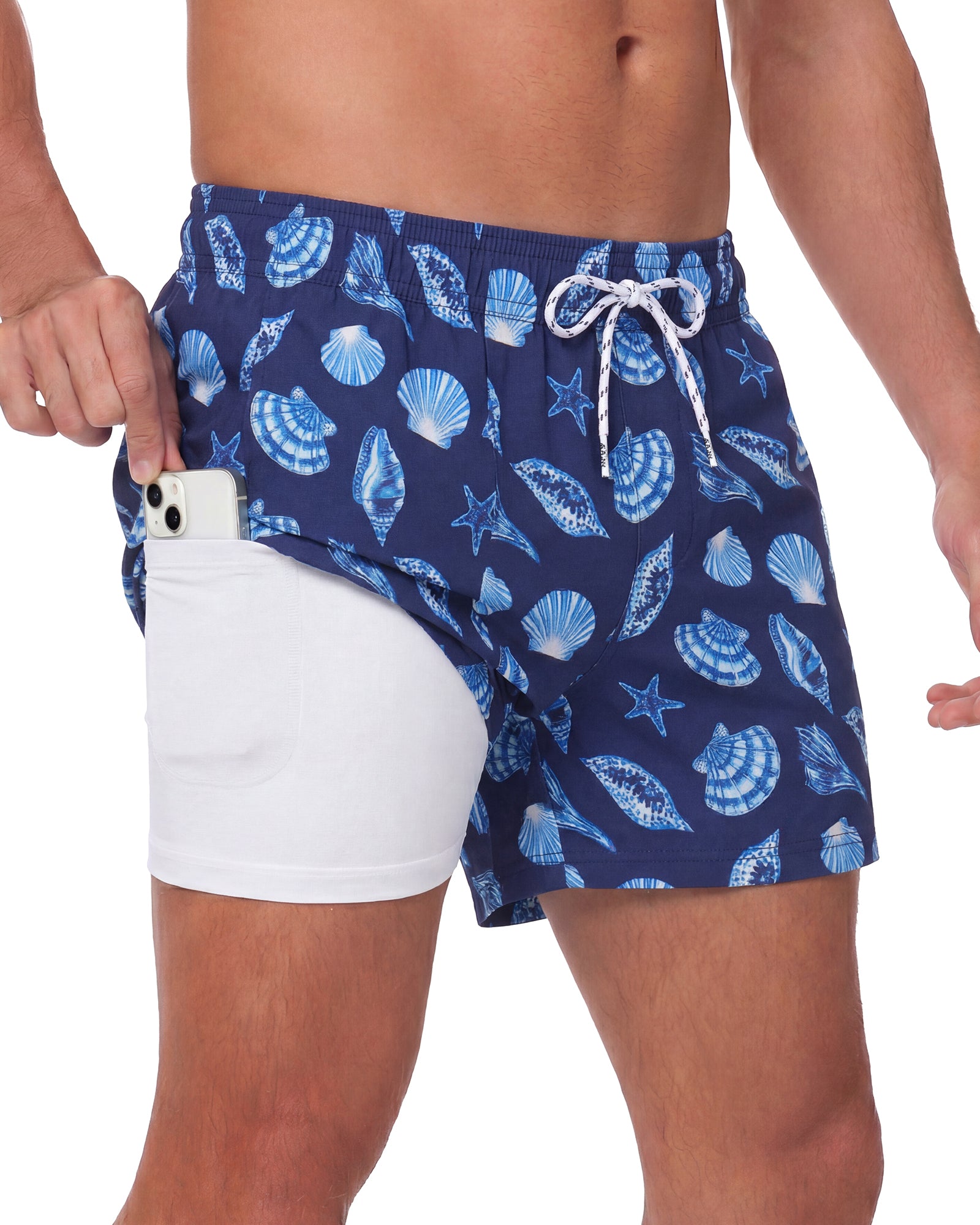 Sixfish Men's Swim Trunks Quick Dry Bored Shorts with 4" Compression Liner