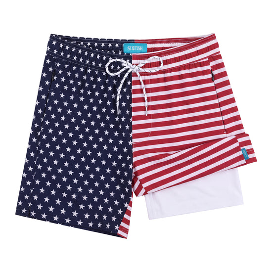 Sixfish Mens Swim Trunks With Compression Liner 5 Inch,2-in-1 Bathing Suit