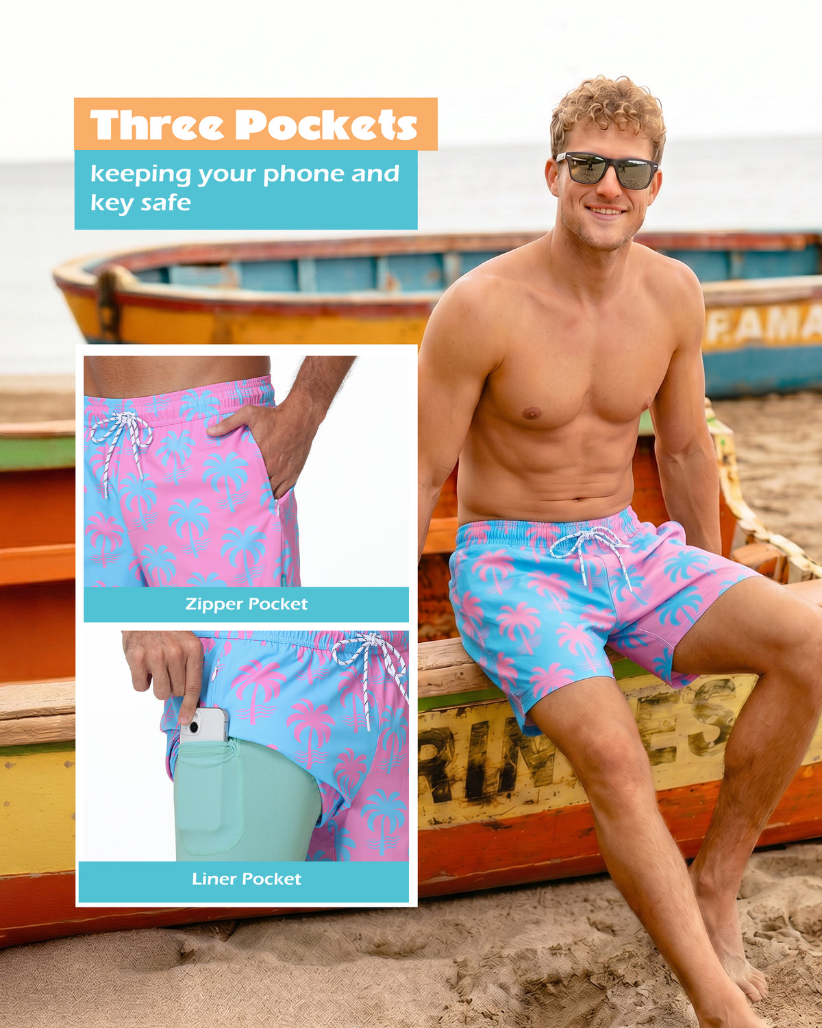 Sixfish Mens Swim Trunks With Compression Liner 5 Inch,2-in-1 Bathing Suit