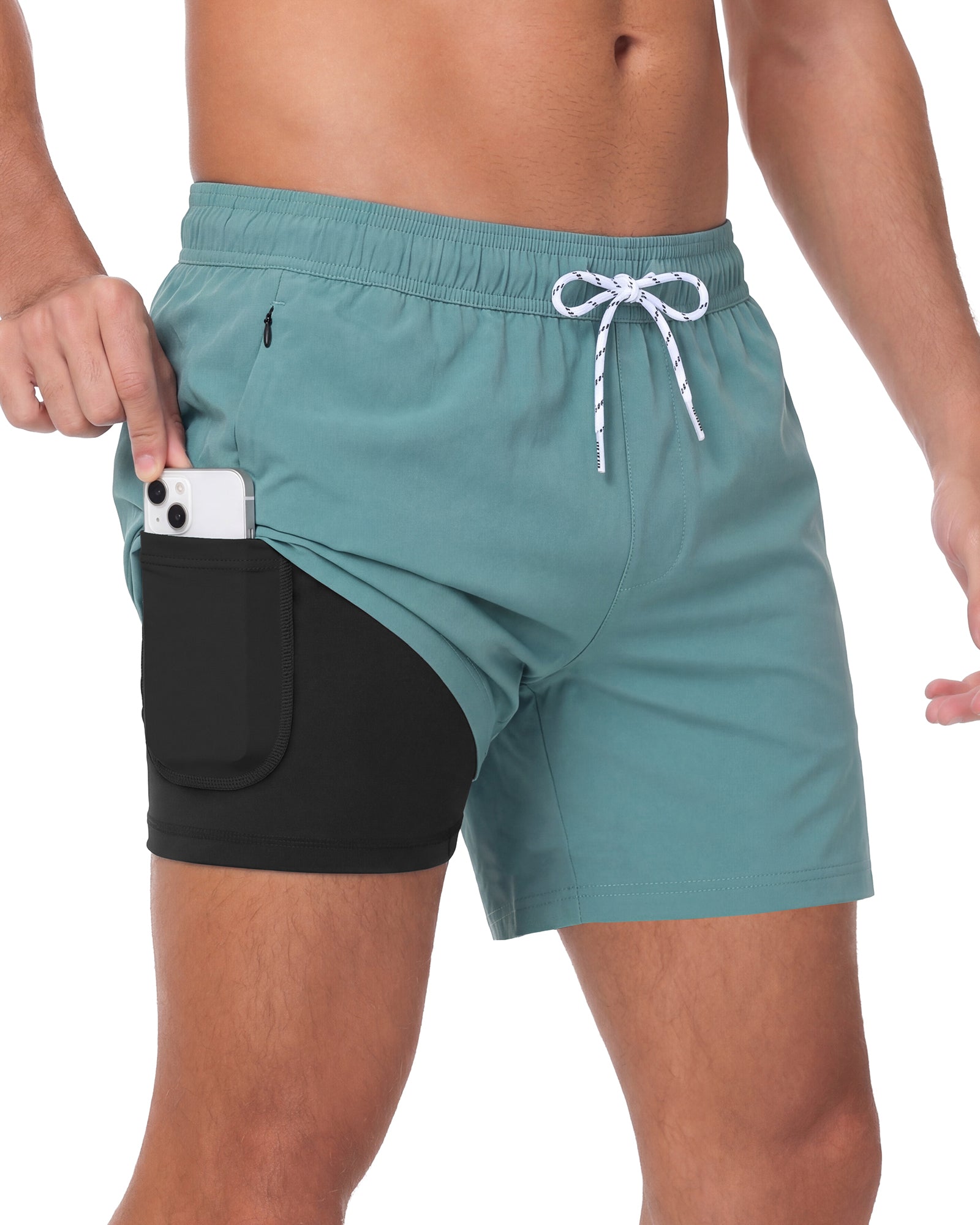 Sixfish Men's Swim Trunks Quick Dry Bored Shorts with 4" Compression Liner