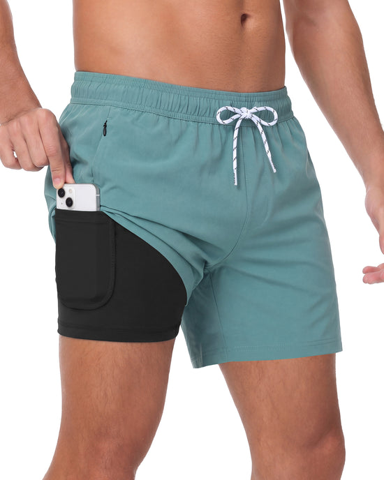 Sixfish Men's Swim Trunks Quick Dry Bored Shorts with 4" Compression Liner