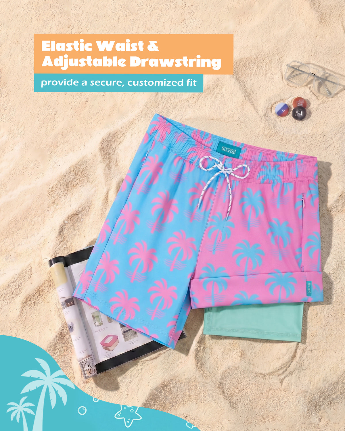 Sixfish 7 Inch 2 in 1 Swim Trunks