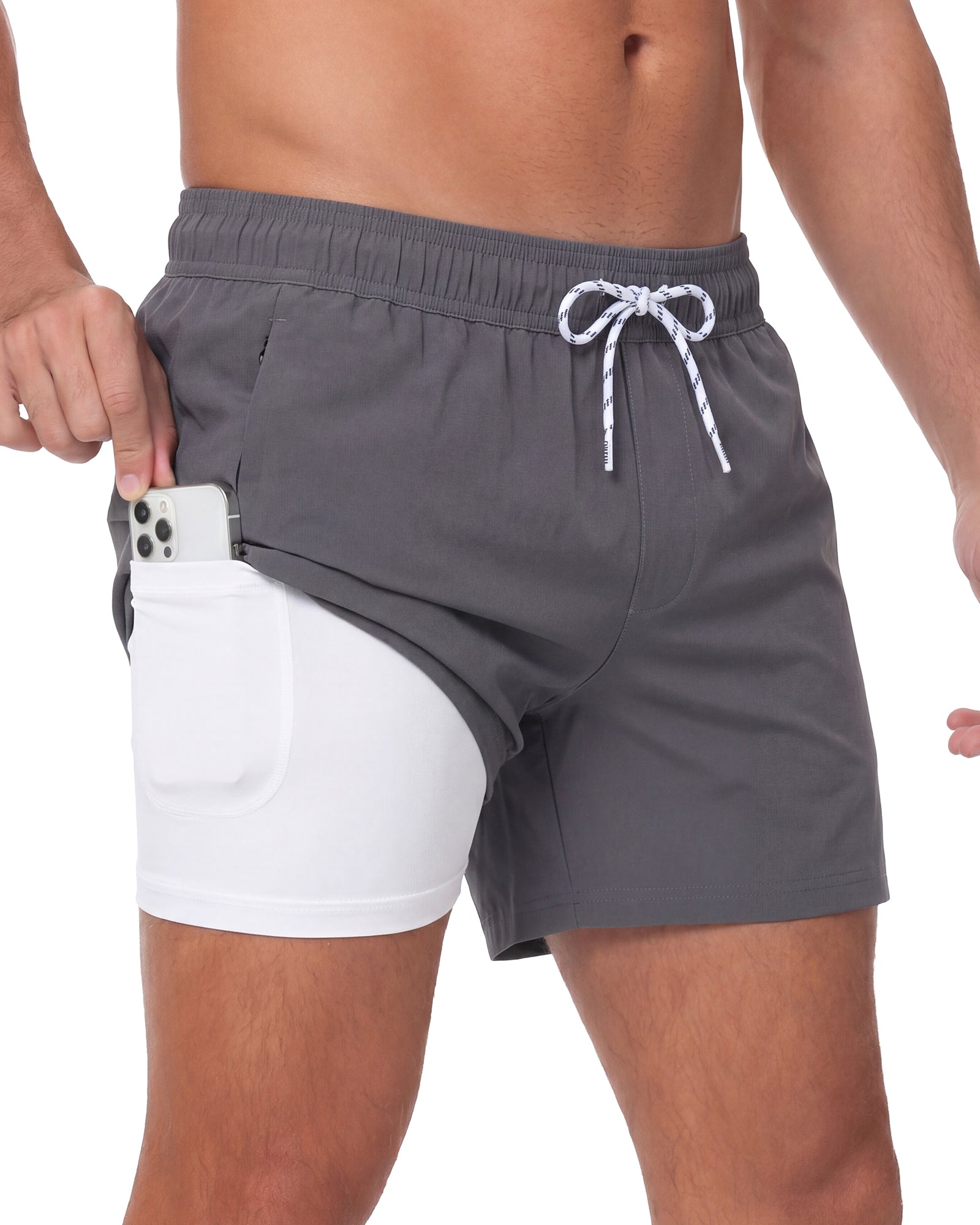 Sixfish Men's Swim Trunks Quick Dry Bored Shorts with 4" Compression Liner