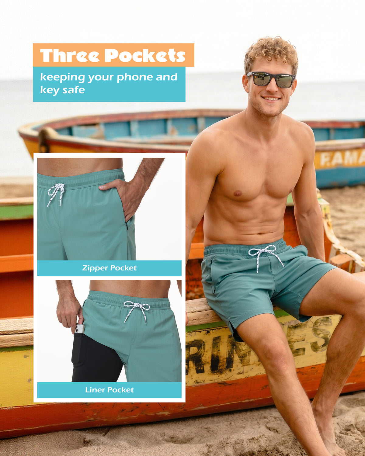Sixfish Mens Swim Trunks With Compression Liner 5 Inch,2-in-1 Bathing Suit