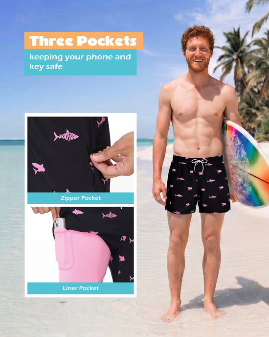 Sixfish Men's Swim Trunks Quick Dry Bored Shorts with 4" Compression Liner
