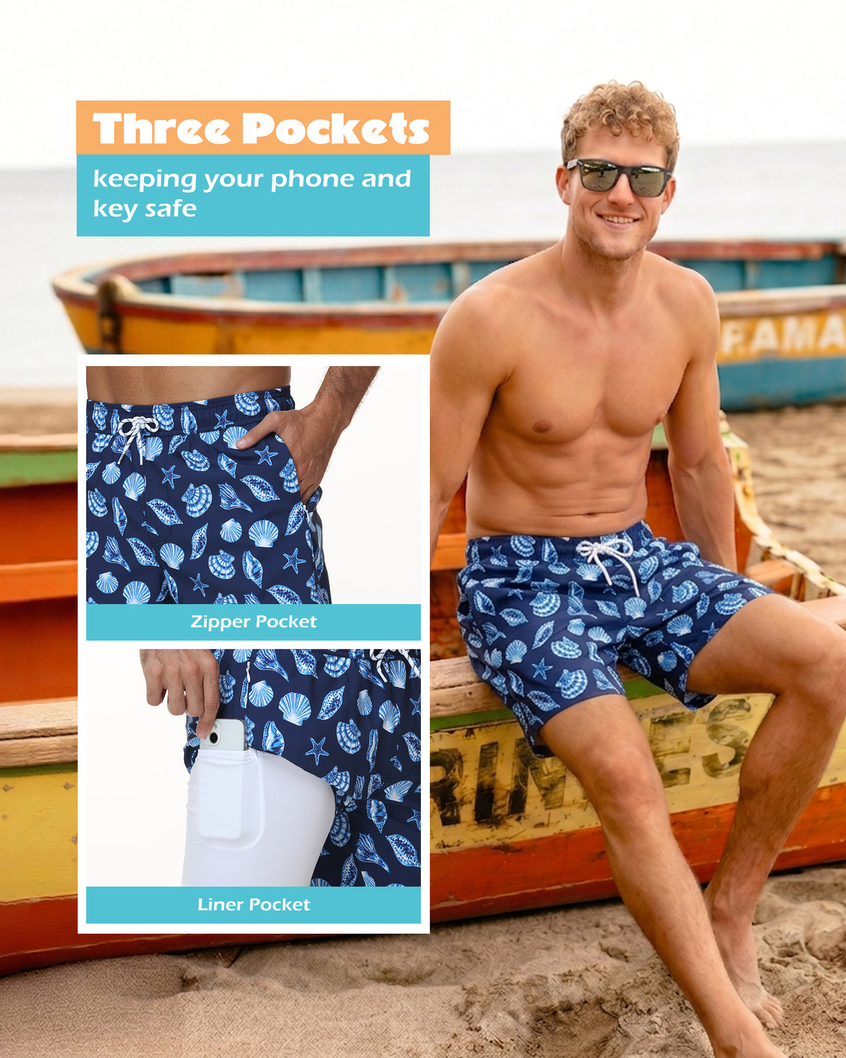 Sixfish Mens Swim Trunks With Compression Liner 5 Inch,2-in-1 Bathing Suit