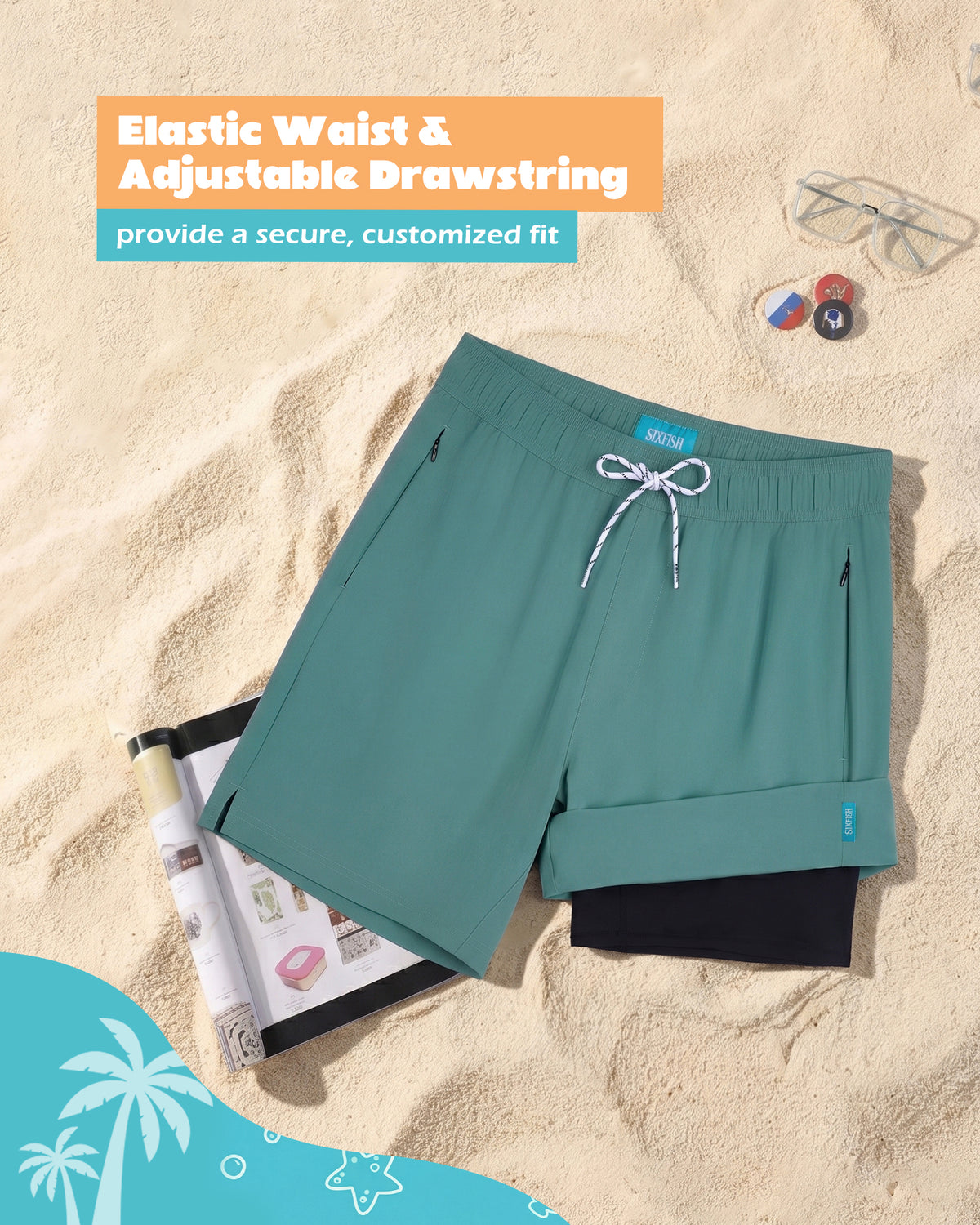 Sixfish 7 Inch 2 in 1 Swim Trunks