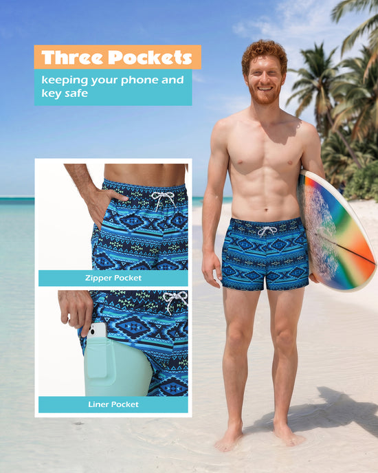 Sixfish Men's Swim Trunks Quick Dry Bored Shorts with 4" Compression Liner