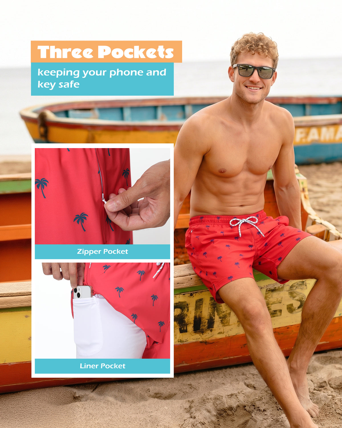 Sixfish Mens Swim Trunks With Compression Liner 5 Inch,2-in-1 Bathing Suit