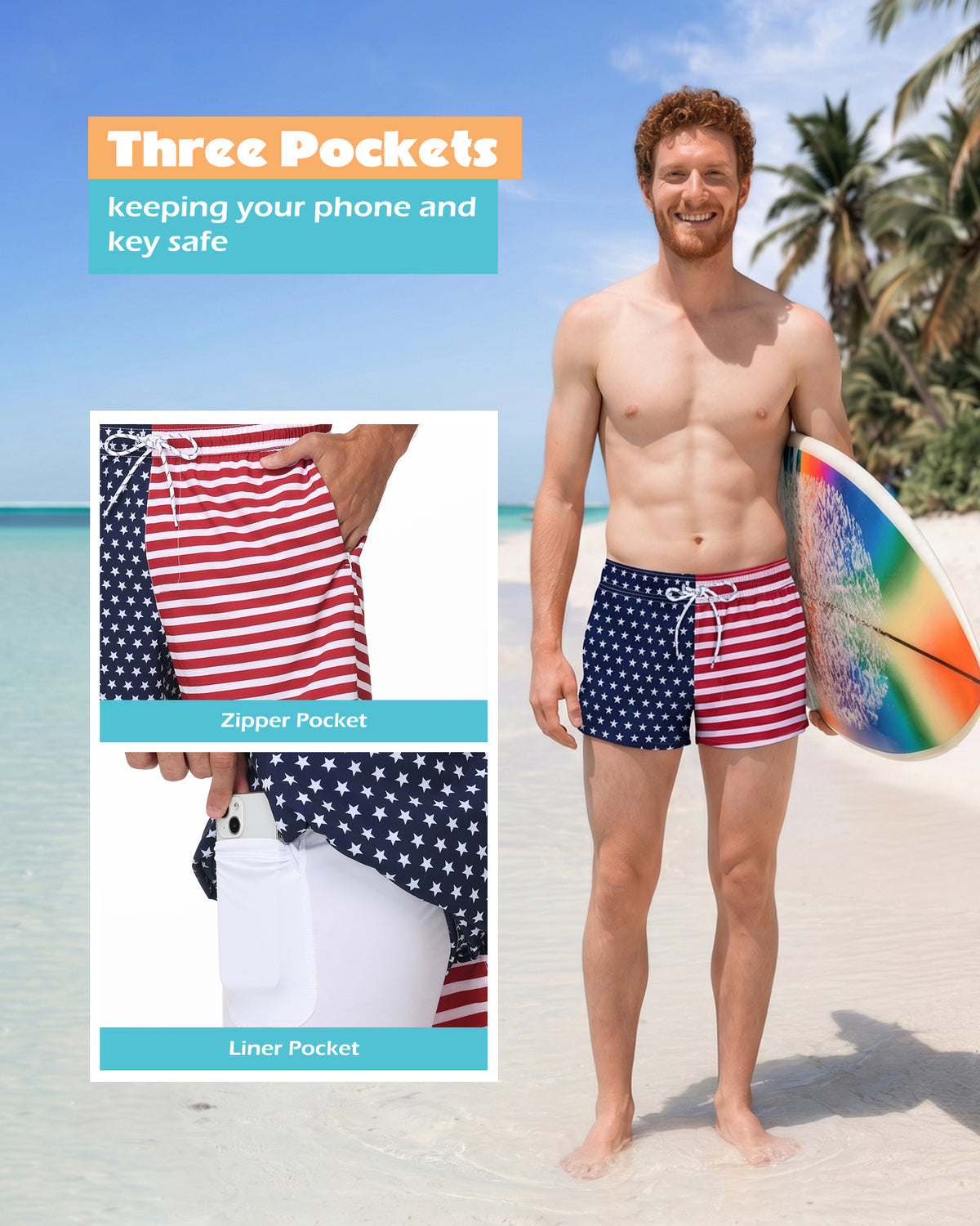 Sixfish Men's Swim Trunks Quick Dry Bored Shorts with 4" Compression Liner