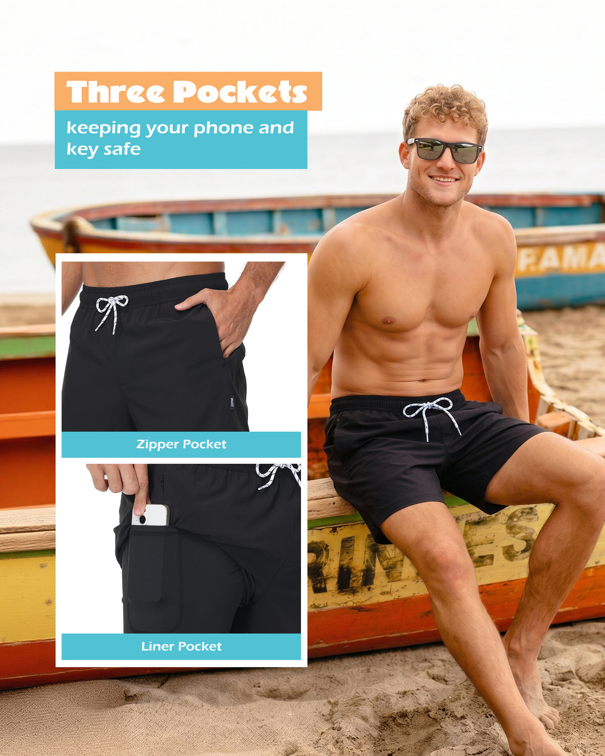 Sixfish Mens Swim Trunks With Compression Liner 5 Inch,2-in-1 Bathing Suit