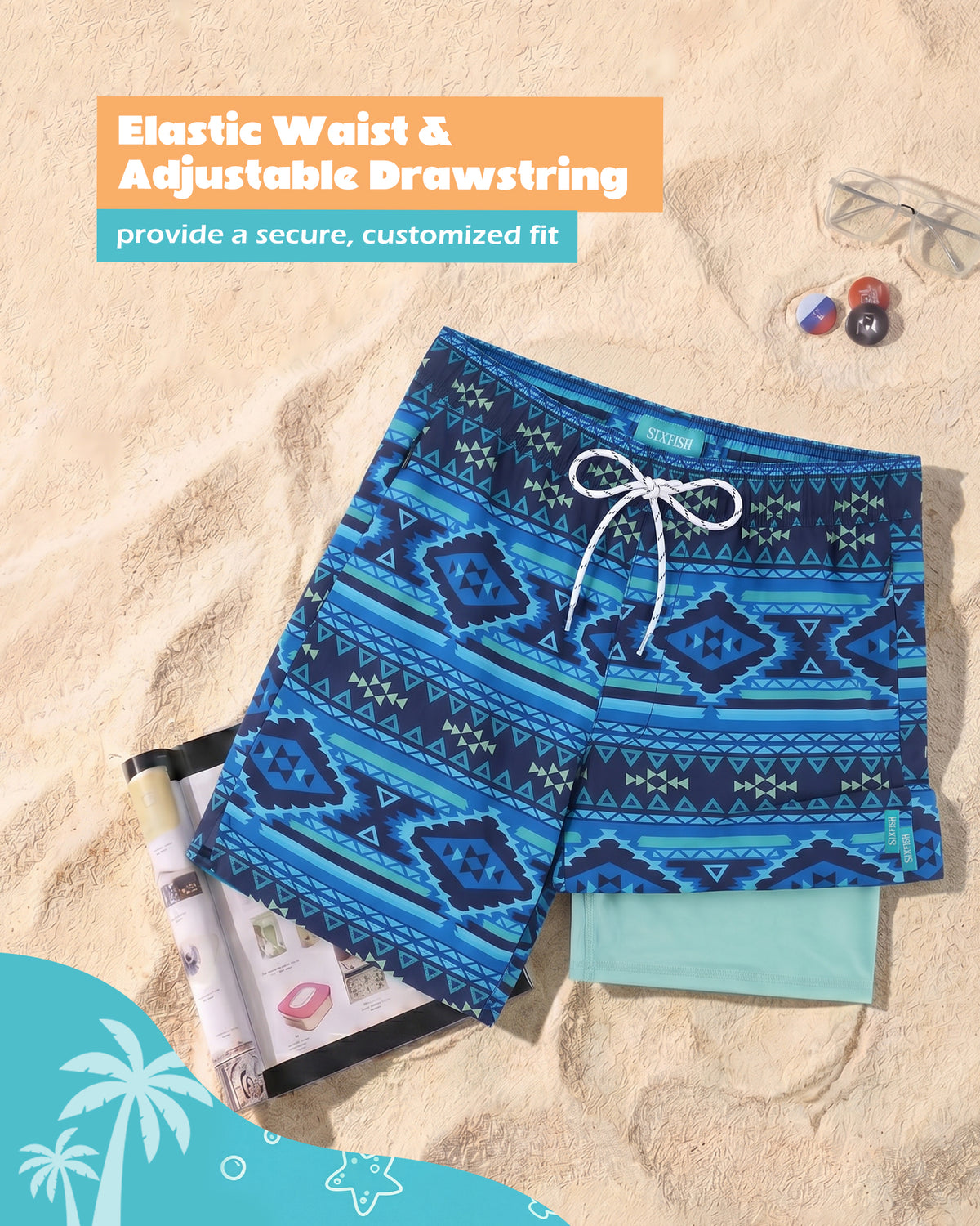 Sixfish 7 Inch 2 in 1 Swim Trunks