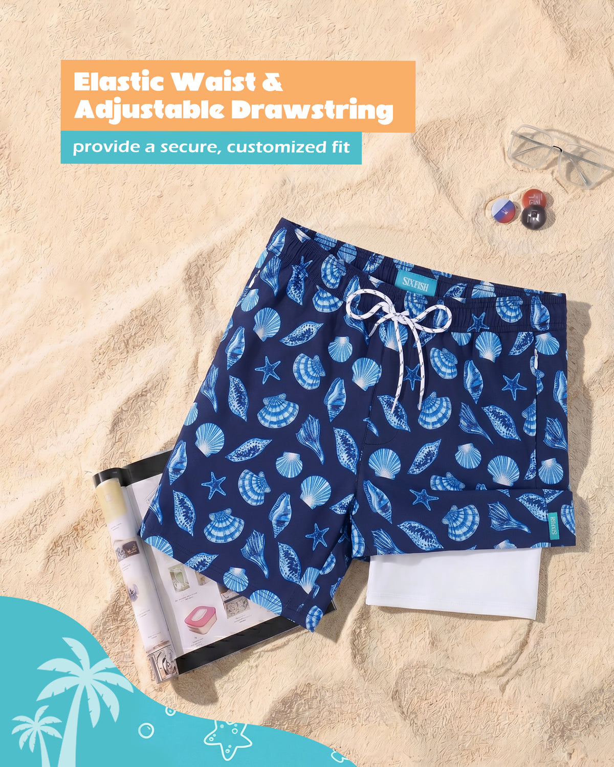 Sixfish 7 Inch 2 in 1 Swim Trunks