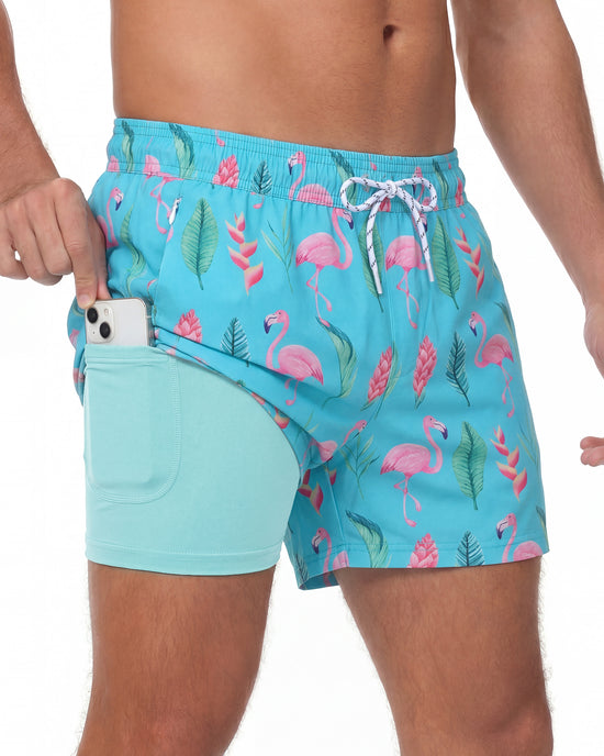 Sixfish Men's Swim Trunks Quick Dry Bored Shorts with 4" Compression Liner