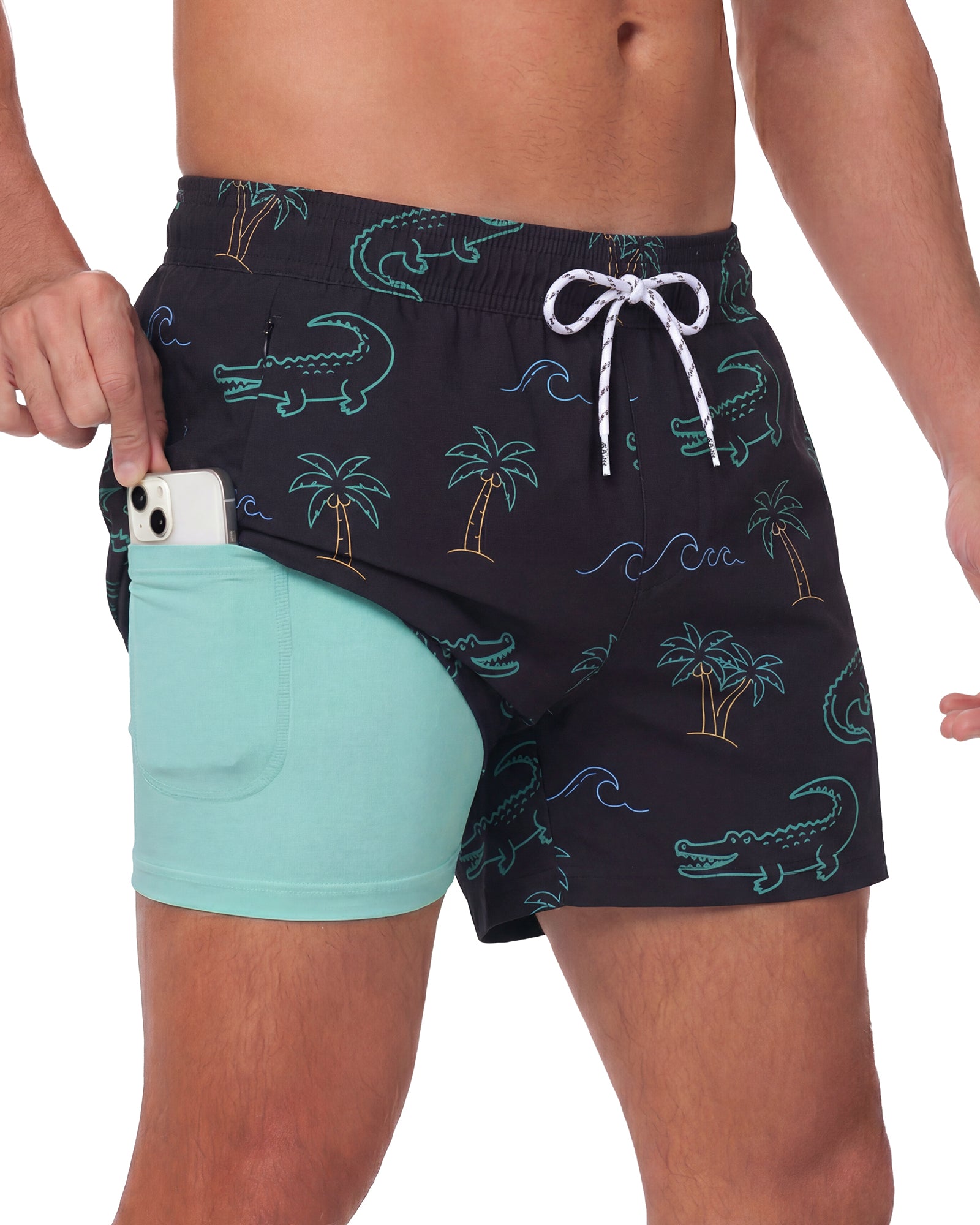 Sixfish Men's Swim Trunks Quick Dry Bored Shorts with 4" Compression Liner