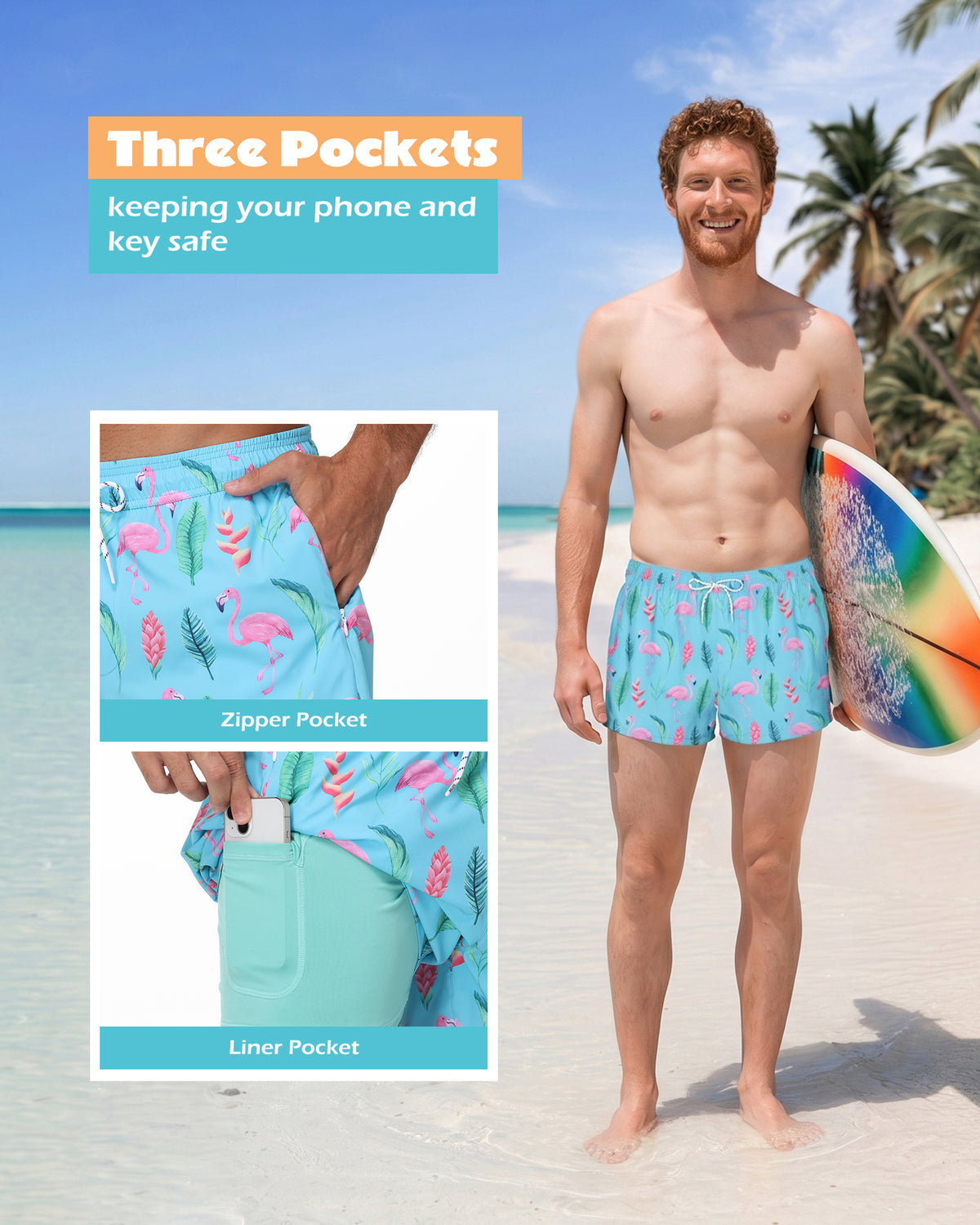 Sixfish Men's Swim Trunks Quick Dry Bored Shorts with 4" Compression Liner